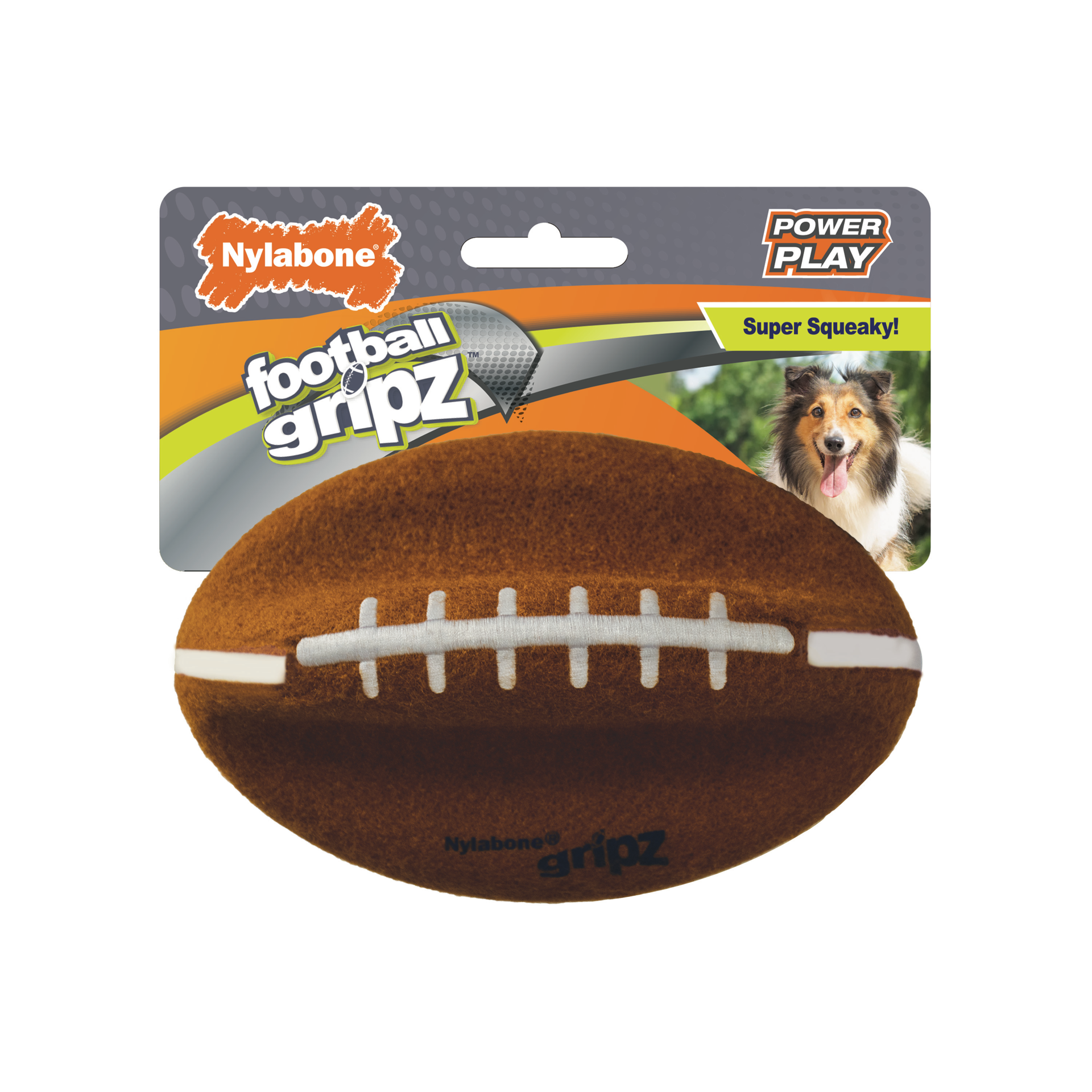 slide 1 of 10, Nylabone Power Play Dog Football Gripz Medium/Wolf - Up to 35 lbs. 5.5 Inch (1 Count), 1 ct