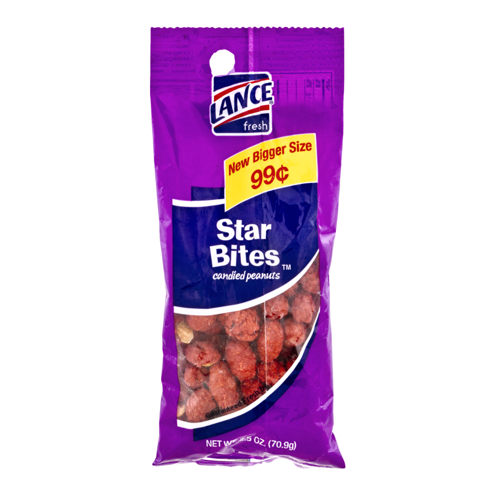 slide 1 of 8, Lance Candied Peanuts, Star Bites, 2.5 oz