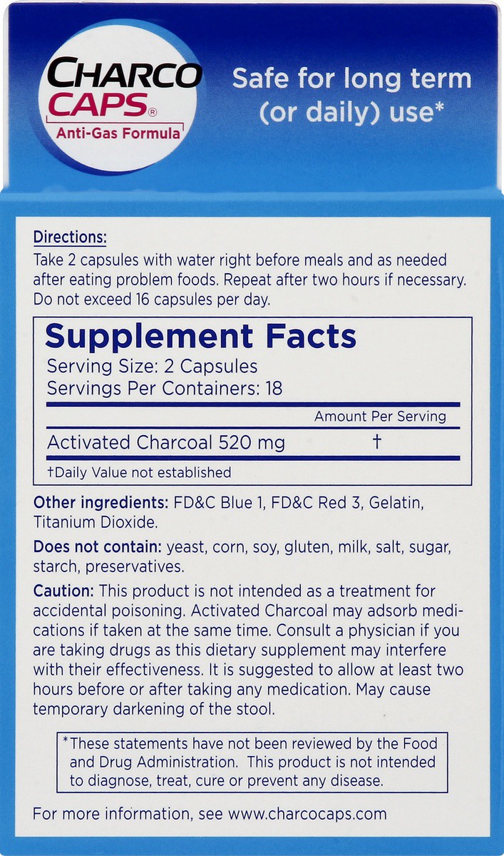 slide 2 of 6, CHARCOCAPS Charco Caps Anti-Gas Formula Activtd Charcoal 260Mg Capsules, 36 ct