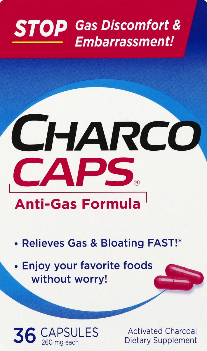 slide 3 of 6, CHARCOCAPS Charco Caps Anti-Gas Formula Activtd Charcoal 260Mg Capsules, 36 ct