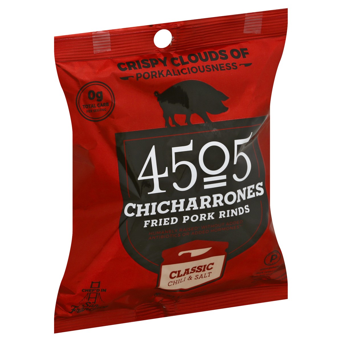 slide 8 of 12, 4505 Meats Chicharonnes Classic Chili & Salt Fried Pork Rinds 1.1 oz, 1 ct