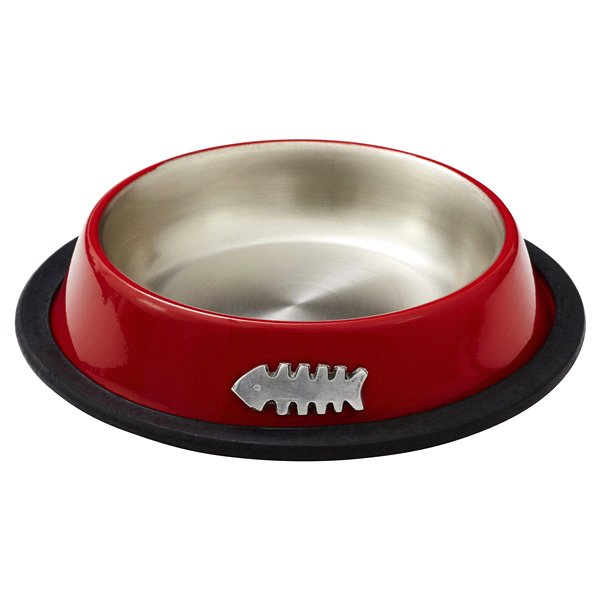 slide 1 of 1, Meijer Red Stainless Steel Fish Cat Bowl, SM