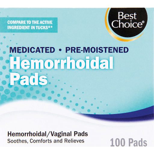 slide 1 of 1, Best Choice Medicated Hemorrhoidal Pads, 100 ct