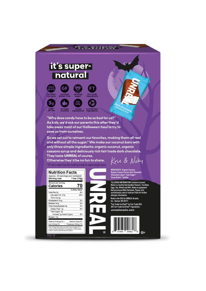 slide 2 of 2, Unreal® Halloween Dark Chocolate Coconut Bars, 20 ct / 10.6 oz
