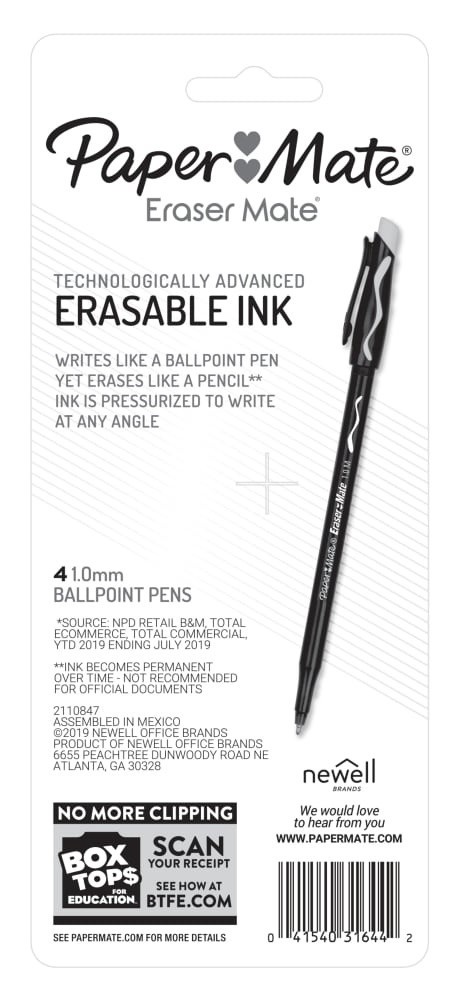 slide 2 of 2, Paper Mate Black Medium Erasable Ball Point Pens, 4 ct