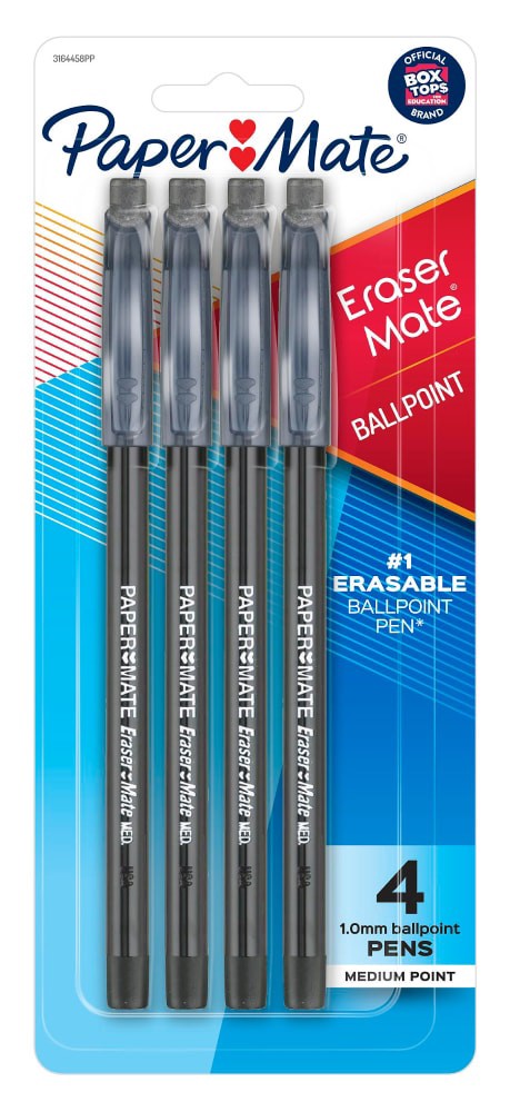 slide 1 of 2, Paper Mate Black Medium Erasable Ball Point Pens, 4 ct