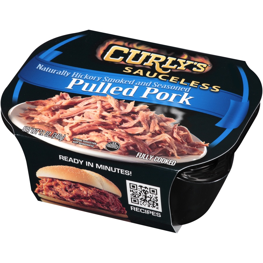 slide 3 of 3, Curly's Sauceless Hickory Smoked Pulled Pork, 12 oz