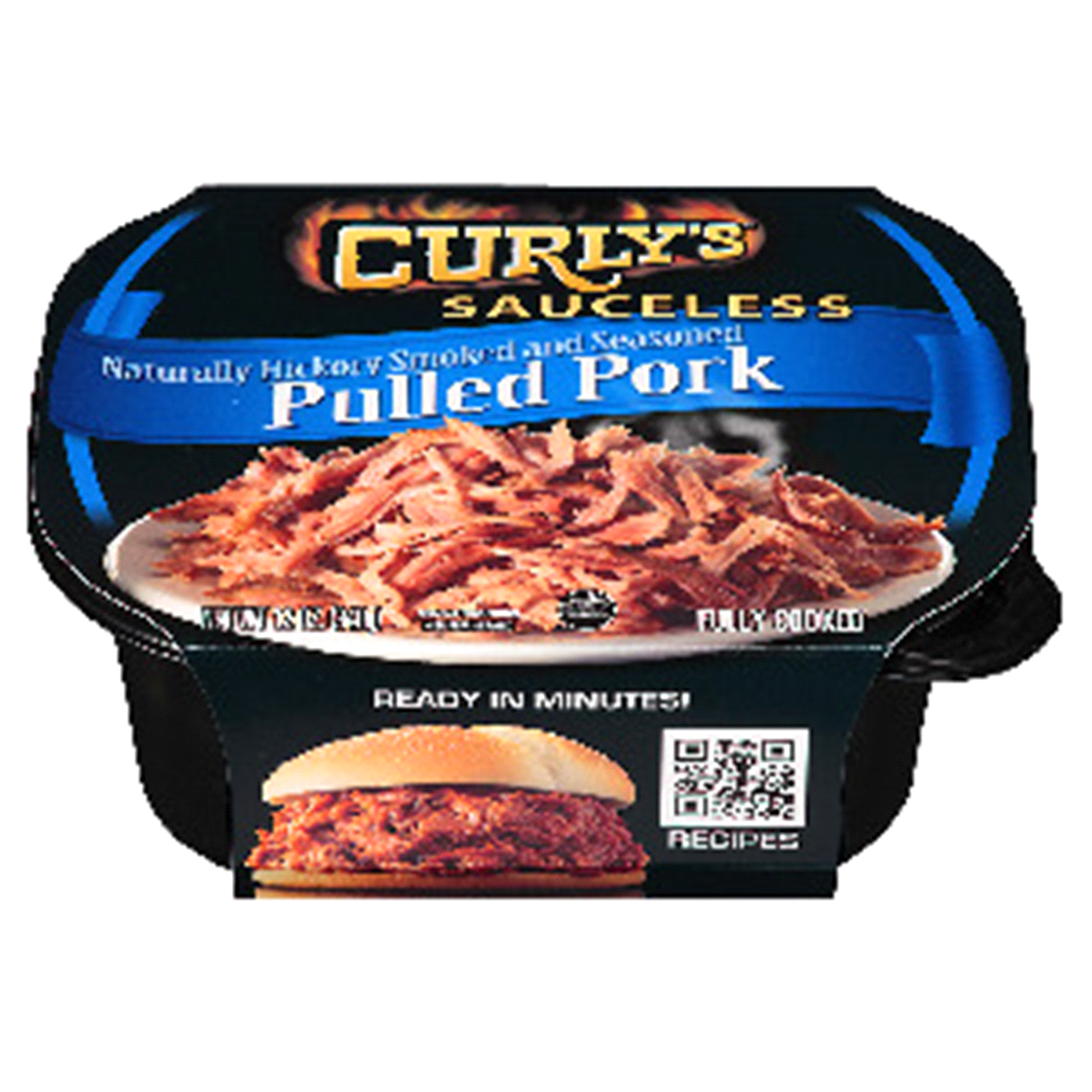 slide 1 of 3, Curly's Sauceless Hickory Smoked Pulled Pork, 12 oz