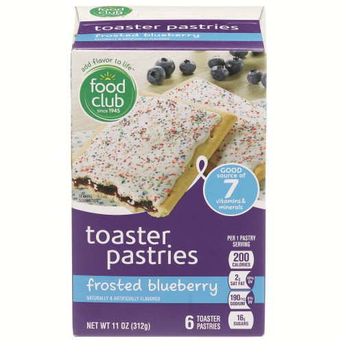 slide 1 of 1, Food Club Frosted Blueberry Toaster Pastries, 6 ct