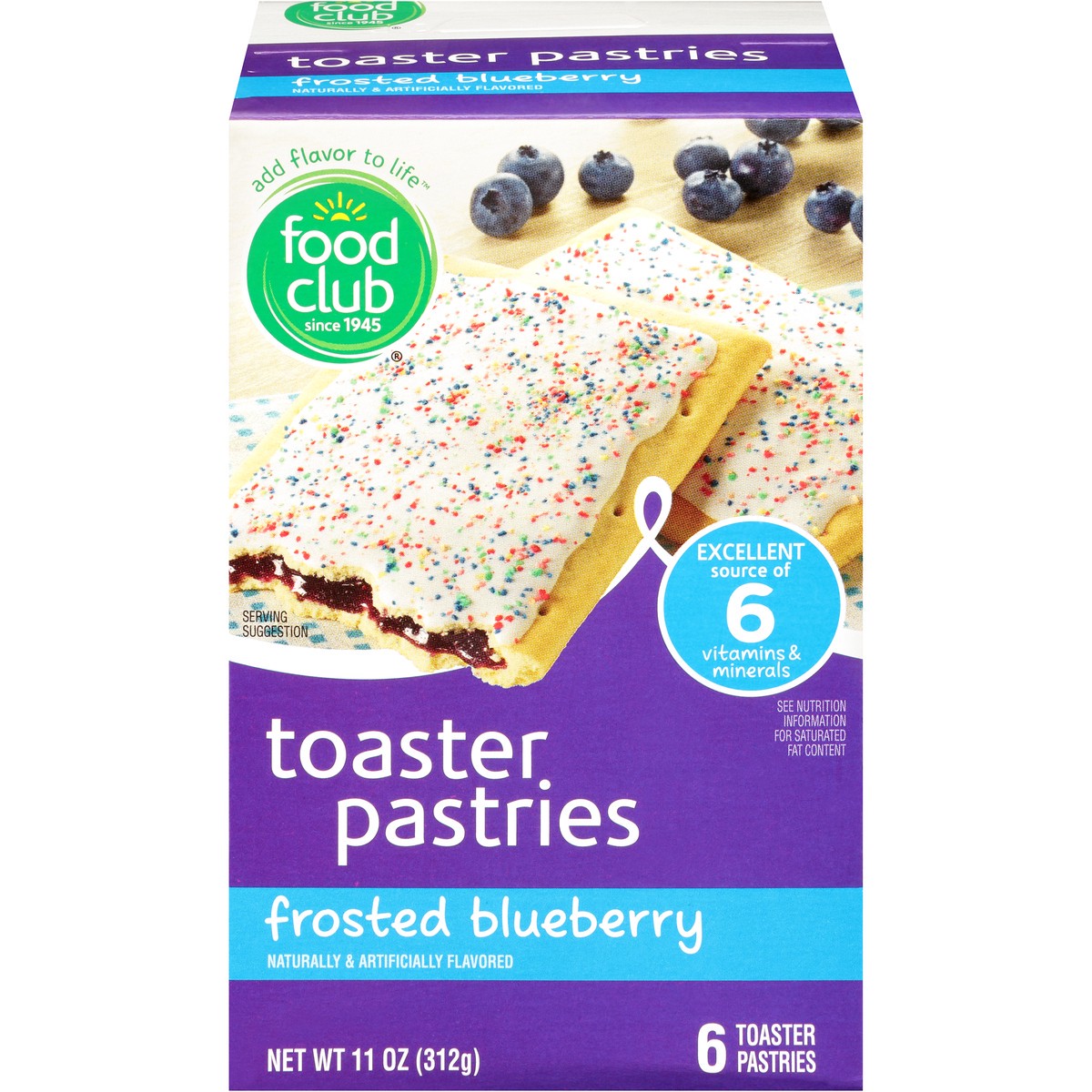 slide 1 of 10, Food Club Frosted Blueberry Toaster Pastries, 6 ct