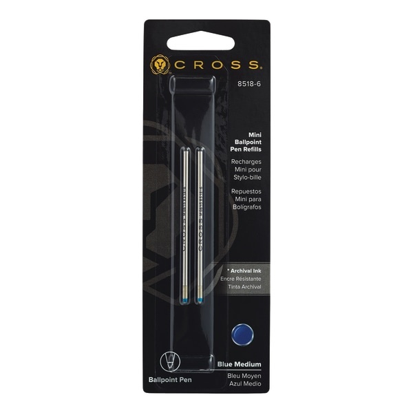 slide 1 of 3, Cross Mini Ballpoint Pen Refills, Medium Point, 0.8 Mm, Blue Ink, Pack Of 2, 2 ct