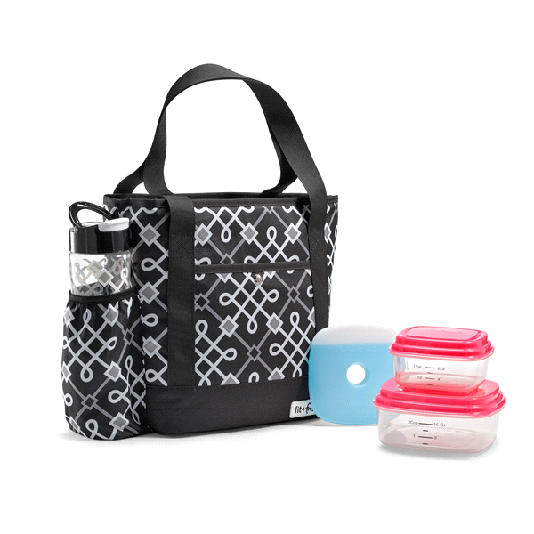 slide 1 of 1, Fit & Fresh Emerson Lunch Kit, Black & White Hilton Geo, One Size