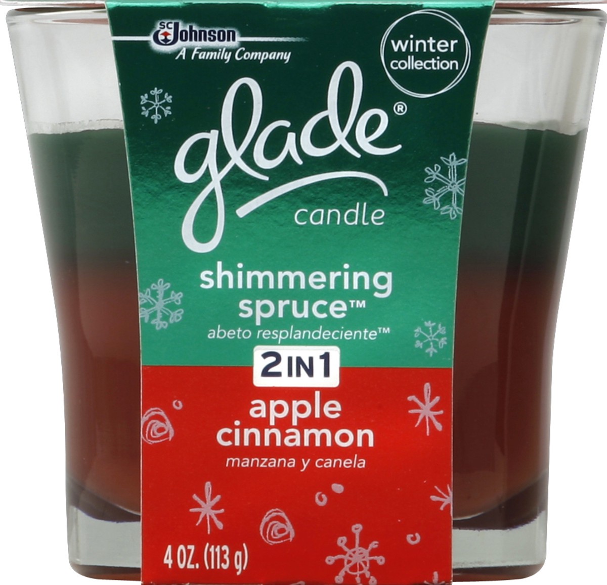 slide 2 of 3, Glade Shimmering Spruce and Apple Cinnamon 2 in 1 Winter Collection Candle, 1 ct