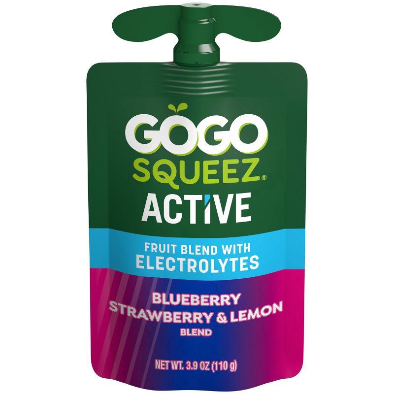 slide 8 of 10, GoGo squeeZ Blueberry Strawberry & Lemon Fruit Blend with Electrolytes 10 - 3.9 oz Pouches, 10 ct