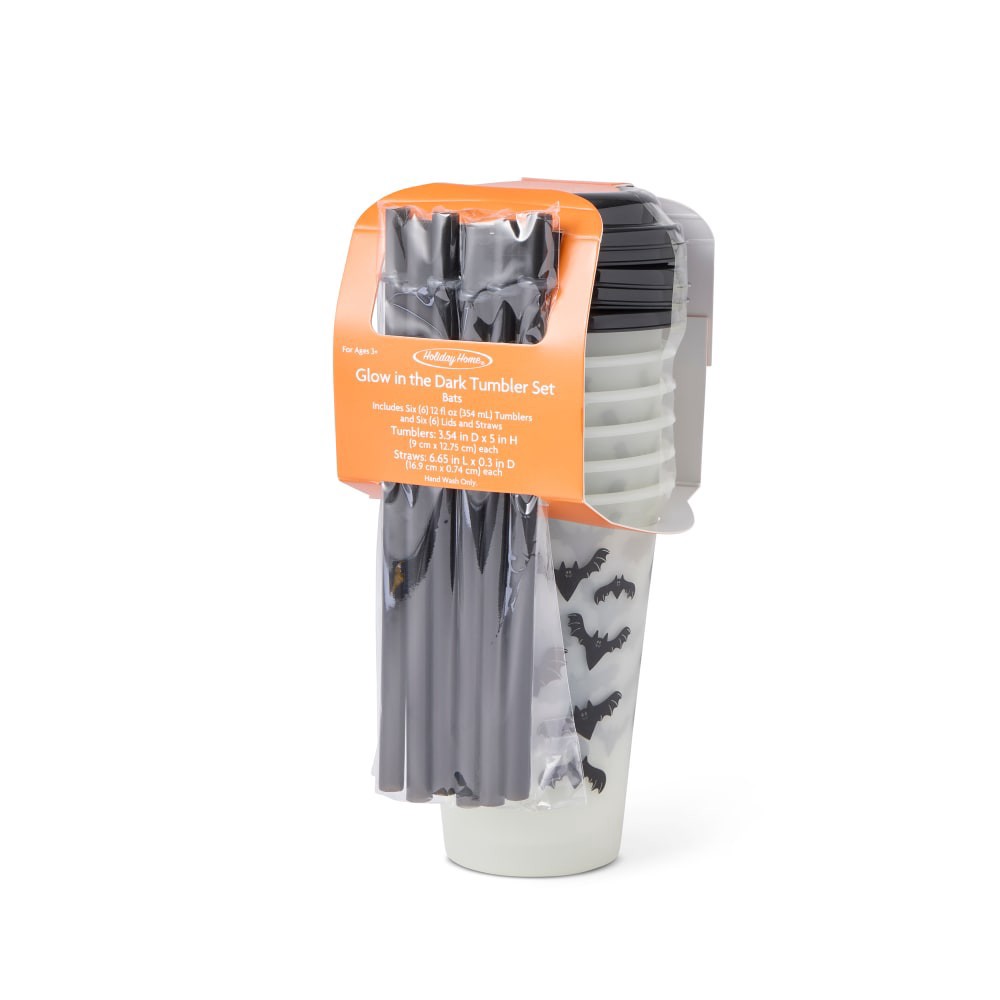 slide 3 of 3, Holiday Home 6 Pack Glow In The Dark Tumblers - Bats, 6 ct; 12 oz