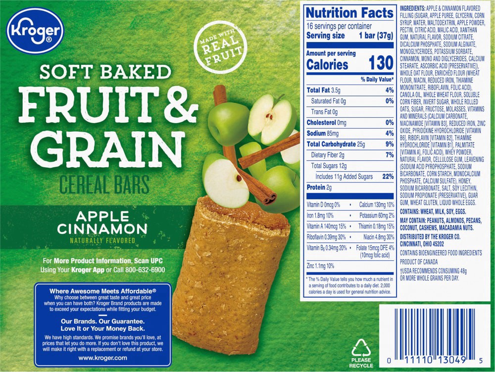 slide 4 of 4, Kroger Apple Cinnamon Fruit Grain Bars, 16 ct