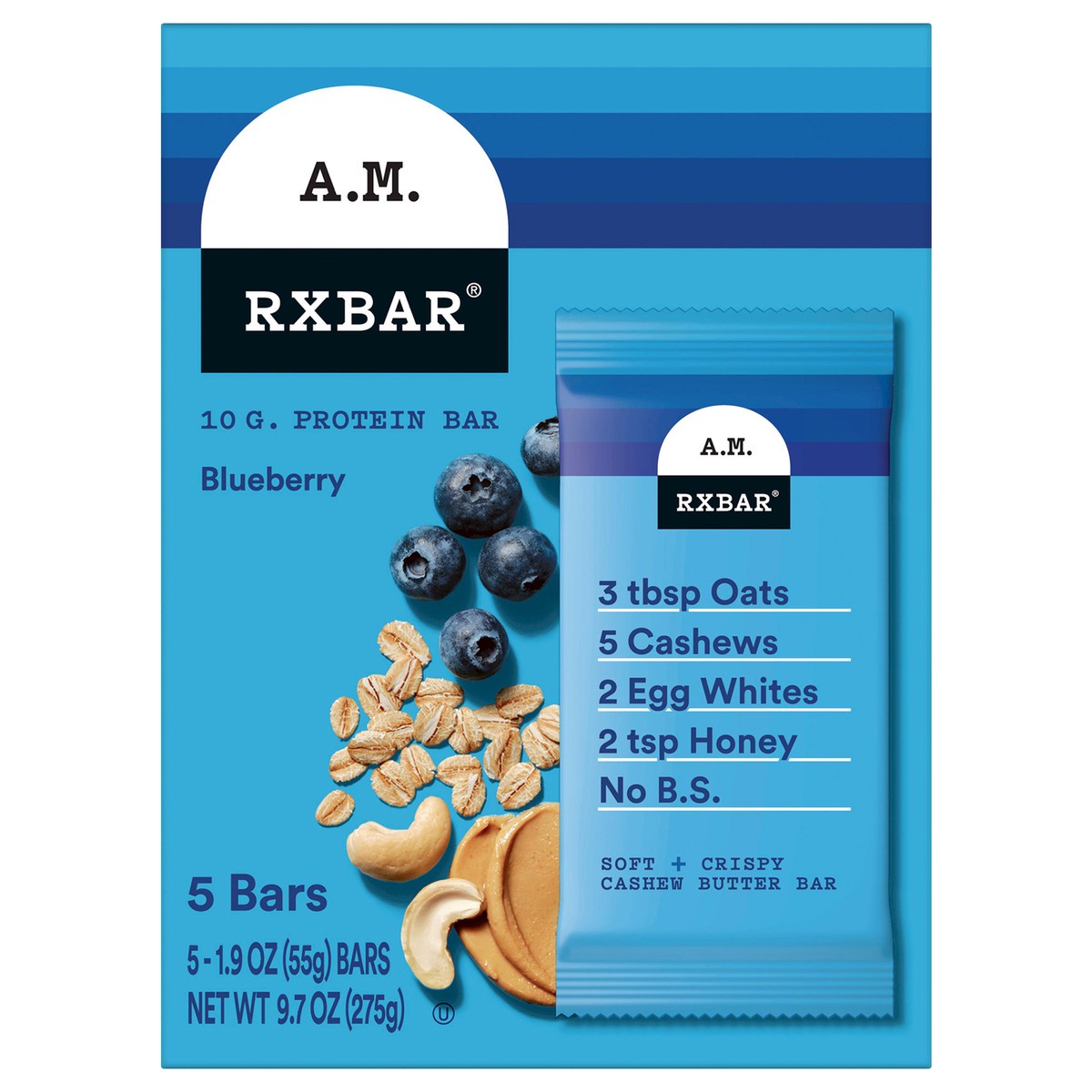 slide 1 of 5, RXBAR A.M. Protein Bars, Blueberry, 9.7 oz, 5 Count, 9.7 oz