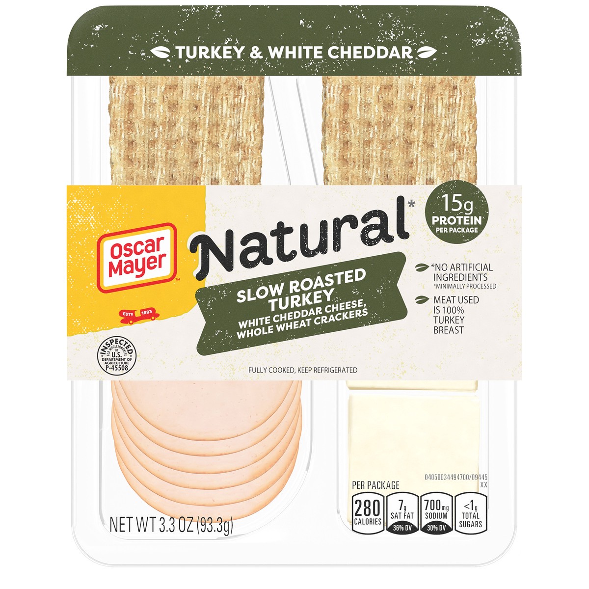 slide 9 of 9, Oscar Mayer Natural Plate with Turkey, White Cheddar and Crackers - 3.3oz, 