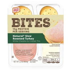 Oscar Mayer Bites Natural Slow-Roasted Turkey, White Cheddar & Cracker Trio Lunch Kit, 1 Tray, for Easy Lunch and On-the-Go Snacking, 16g Protein Snacks, 3.3 oz