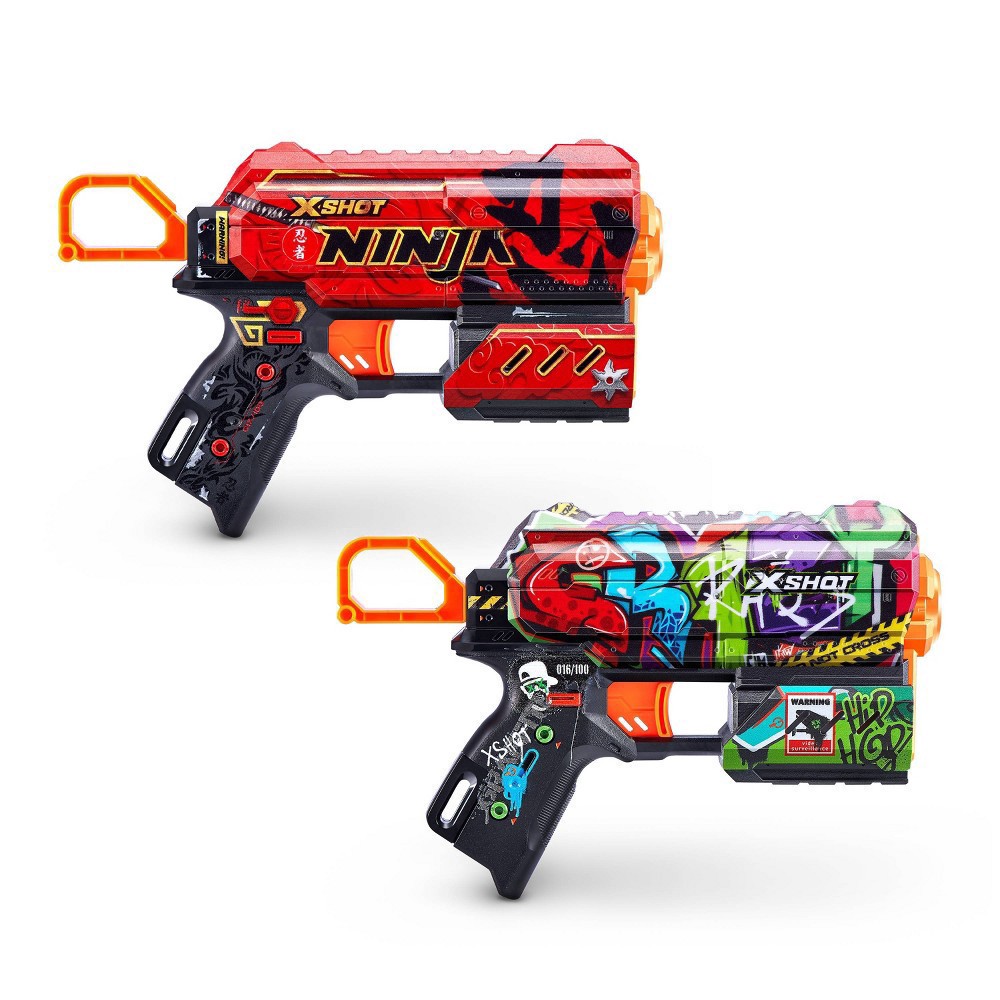 slide 7 of 9, X-Shot SKINS Flux Dart Blaster 2pk Combo- Ninja & Graffiti by ZURU, 2 ct