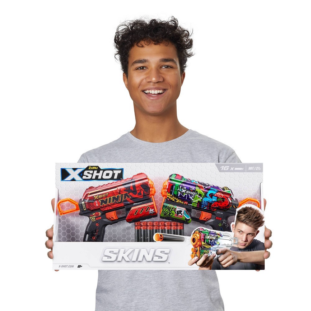 slide 6 of 9, X-Shot SKINS Flux Dart Blaster 2pk Combo- Ninja & Graffiti by ZURU, 2 ct