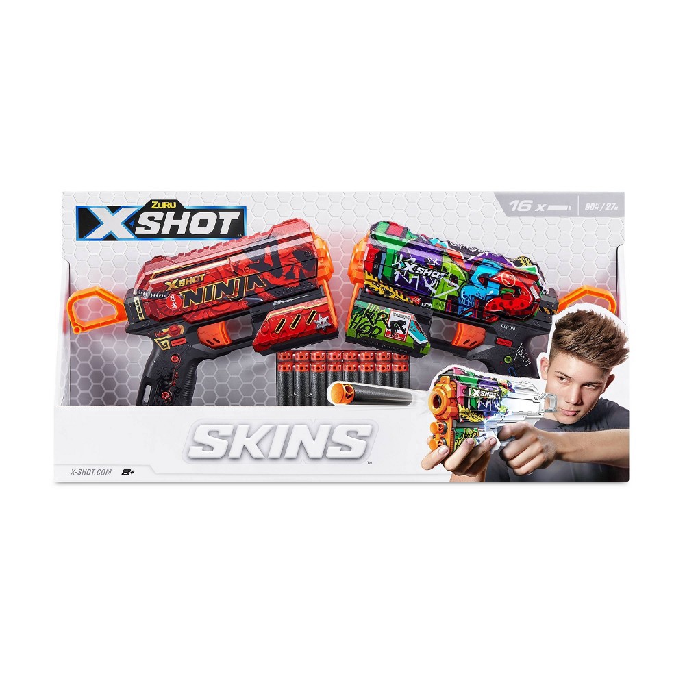 slide 8 of 9, X-Shot SKINS Flux Dart Blaster 2pk Combo- Ninja & Graffiti by ZURU, 2 ct