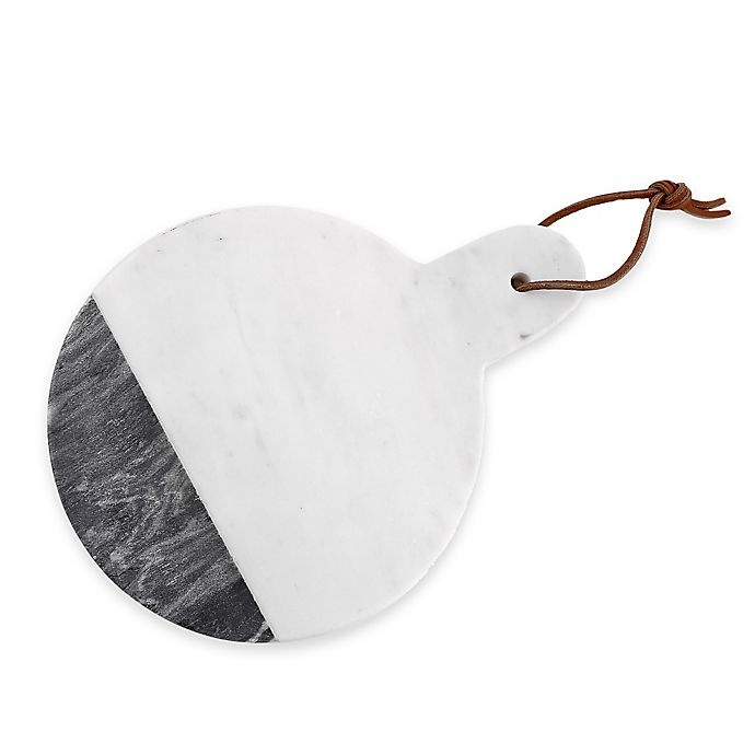 slide 1 of 3, Artisanal Kitchen Supply Two-Tone Round Marble Cheese Board with Handle, 1 ct