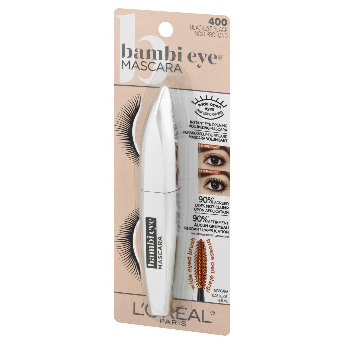 slide 3 of 9, L'Oréal L'Oreal Paris Bambi Eye Washable Mascara Lasting Volume Blackest Black - 0.28 fl oz, 0.28 fl oz