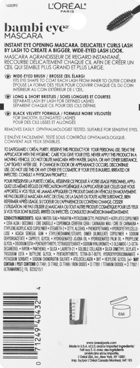 slide 5 of 9, L'Oréal L'Oreal Paris Bambi Eye Washable Mascara Lasting Volume Blackest Black - 0.28 fl oz, 0.28 fl oz