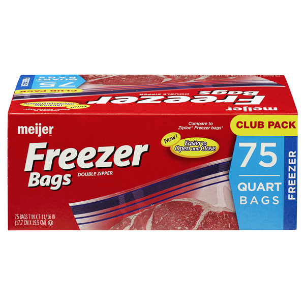 slide 15 of 27, Meijer Re-Closable Double Zipper Quart Freezer Bags, 75 ct