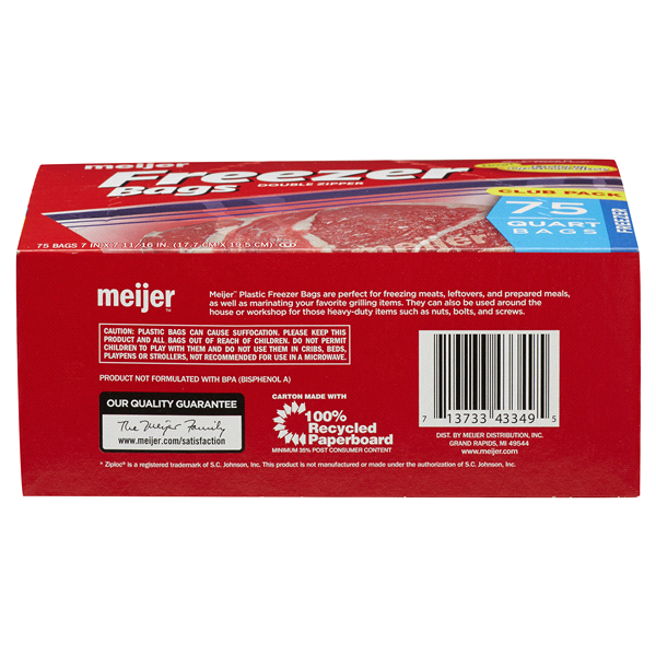 slide 26 of 27, Meijer Re-Closable Double Zipper Quart Freezer Bags, 75 ct