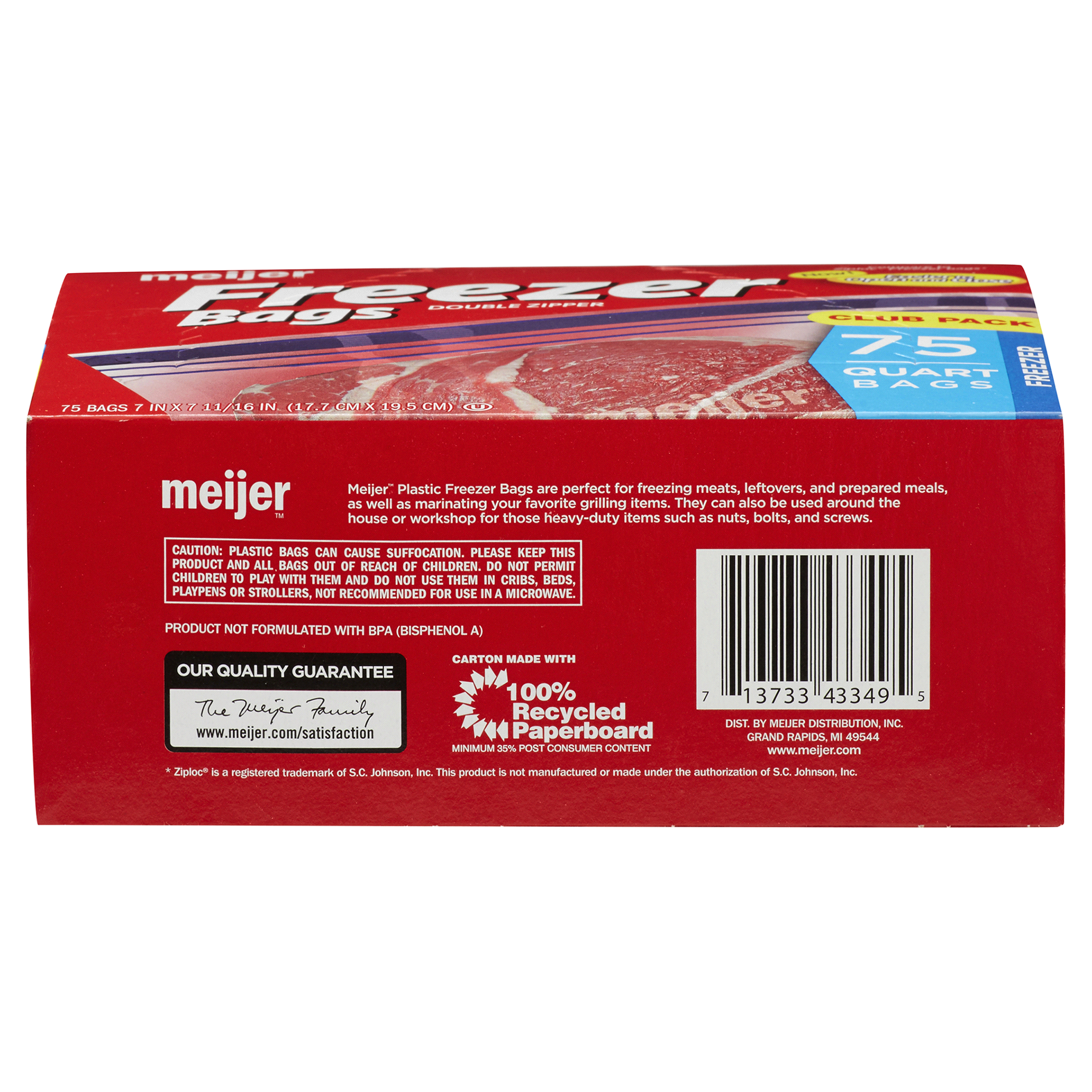 slide 27 of 27, Meijer Re-Closable Double Zipper Quart Freezer Bags, 75 ct