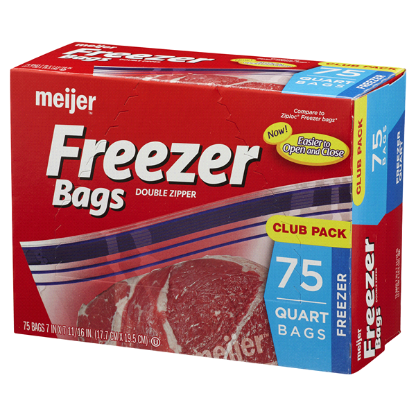 slide 8 of 27, Meijer Re-Closable Double Zipper Quart Freezer Bags, 75 ct