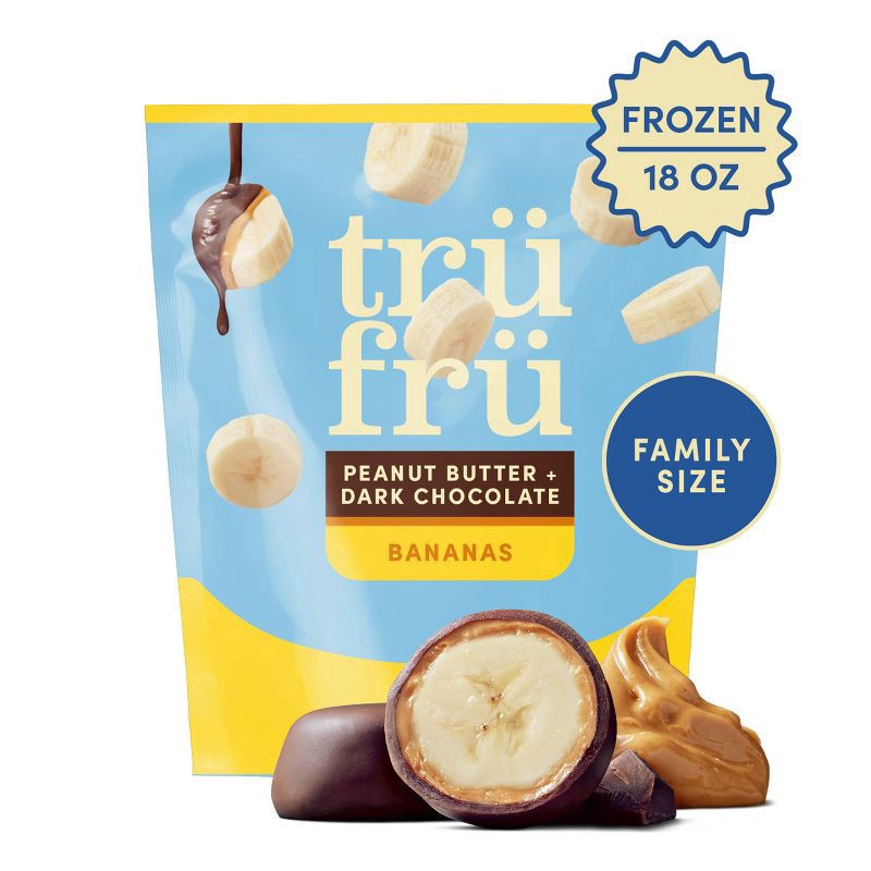 slide 2 of 2, Tru fru Frozen Fresh Bananas Dark Chocolate & Peanut Butter Resealable Pouch, 18 oz