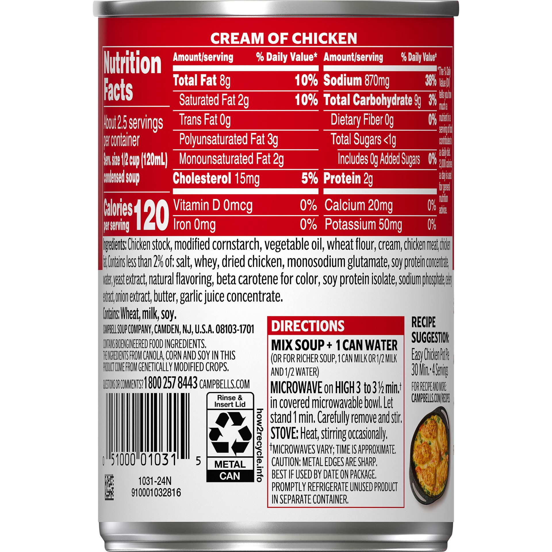 slide 3 of 5, Campbell's Condensed Cream of Chicken Soup, 10.5 oz Can, 10.5 oz