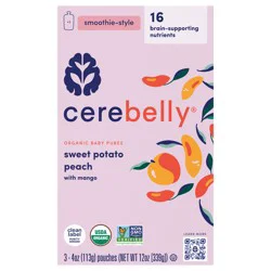 Cerebelly Organic Sweet Potato Peach Mango Smoothie - 3 Pack