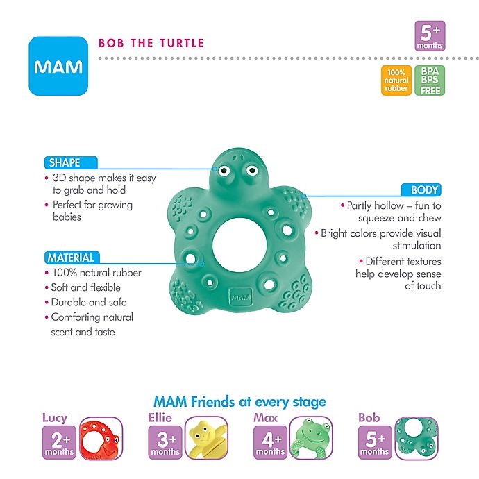 slide 4 of 7, MAM Friends Turtle Natural Rubber Teether - Green, 1 ct