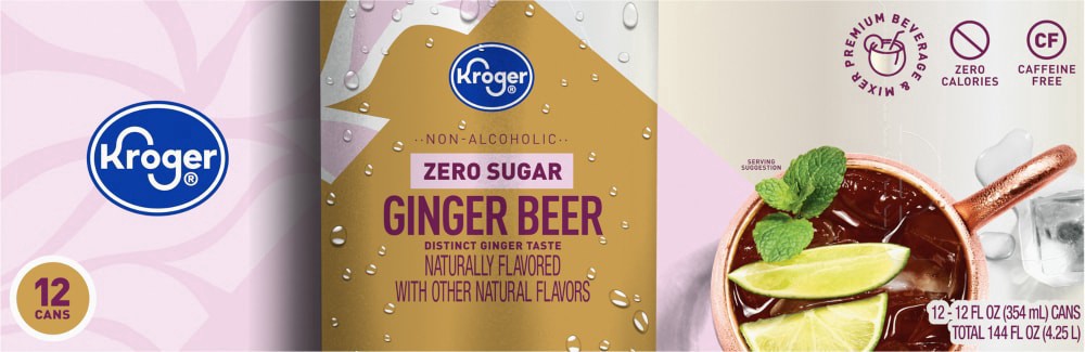 slide 2 of 3, Kroger Non - Alcoholic Zero Sugar Ginger Beer - 12 ct; 12 fl oz, 12 ct; 12 fl oz