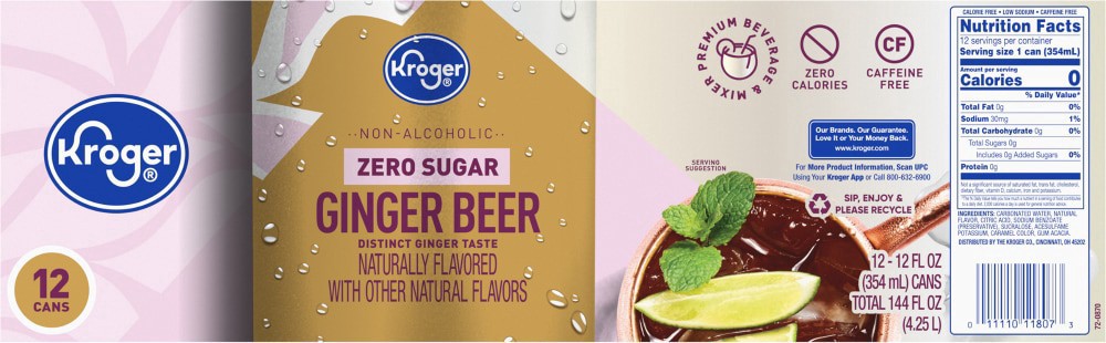 slide 3 of 3, Kroger Non - Alcoholic Zero Sugar Ginger Beer - 12 ct; 12 fl oz, 12 ct; 12 fl oz