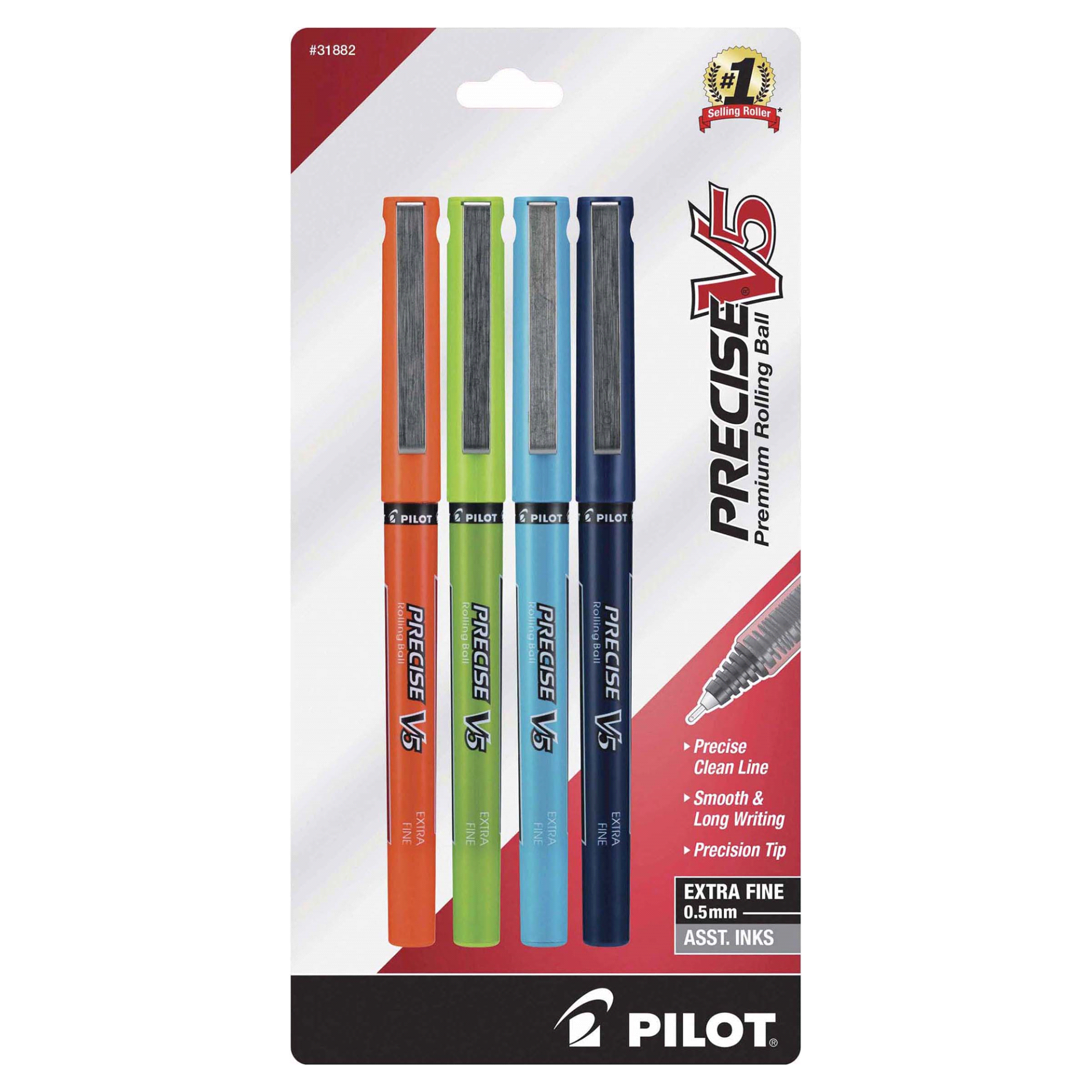 slide 1 of 1, Pilot Precise V5 Premium Rolling Ball Stick Pen, Extra Fine Point, Assorted Ink, 4 ct