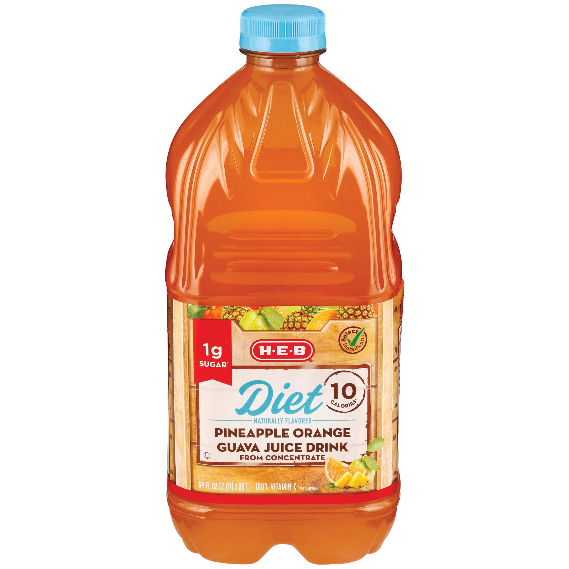 slide 1 of 1, H-E-B Diet Pineapple Orange Guava Juice, 64 oz