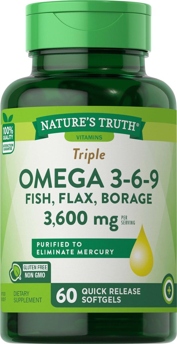 slide 3 of 5, Nature's Truth Triple Omega 3-6-9 Fish, Flax, Borage 3,600 mg, 60 ct