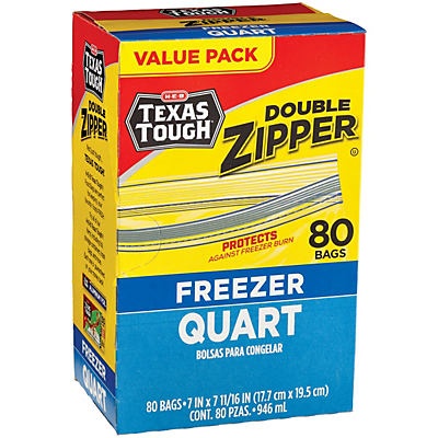 slide 1 of 1, H-E-B Texas Tough Quart Freezer Bags Value Pack, 80 ct