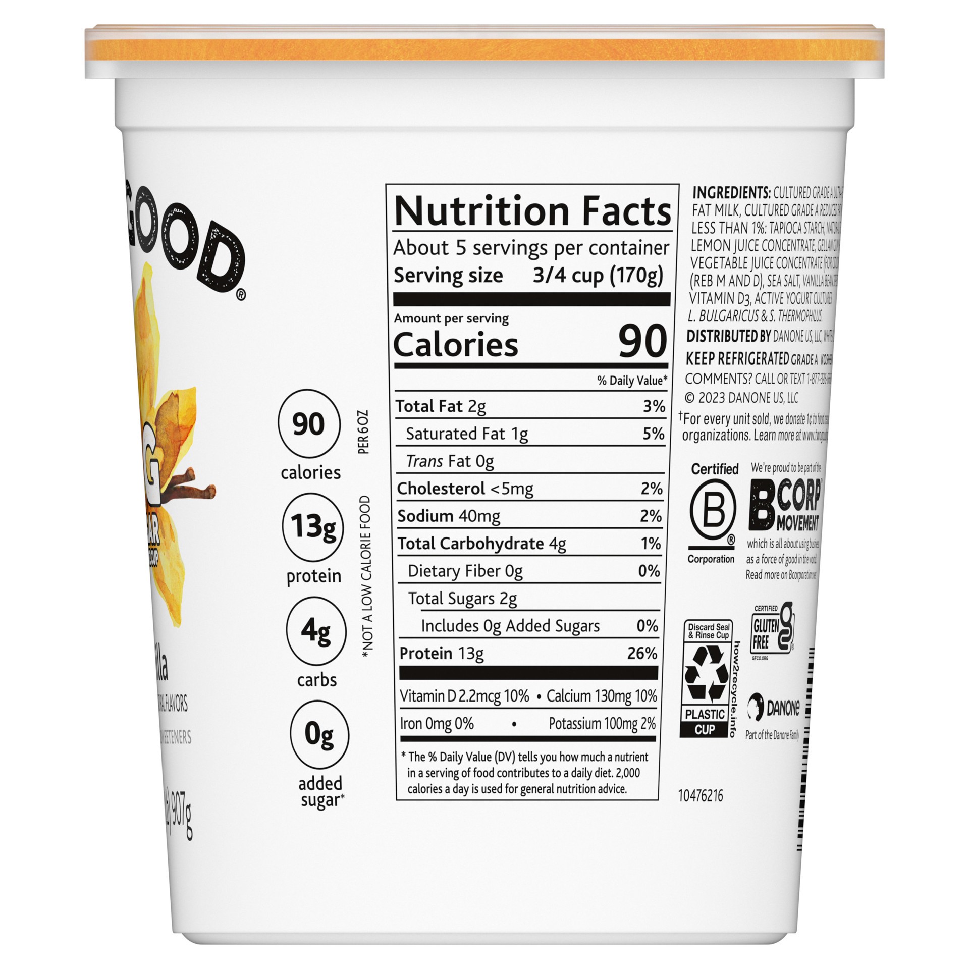 slide 5 of 5, Too Good & Co. Vanilla Flavored Lower Sugar, Low Fat Greek Yogurt Cultured Product, 32 OZ Tub, 32 oz