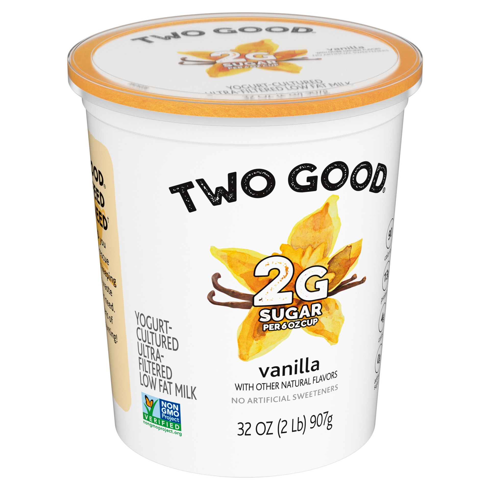 slide 4 of 5, Too Good & Co. Vanilla Flavored Lower Sugar, Low Fat Greek Yogurt Cultured Product, 32 OZ Tub, 32 oz