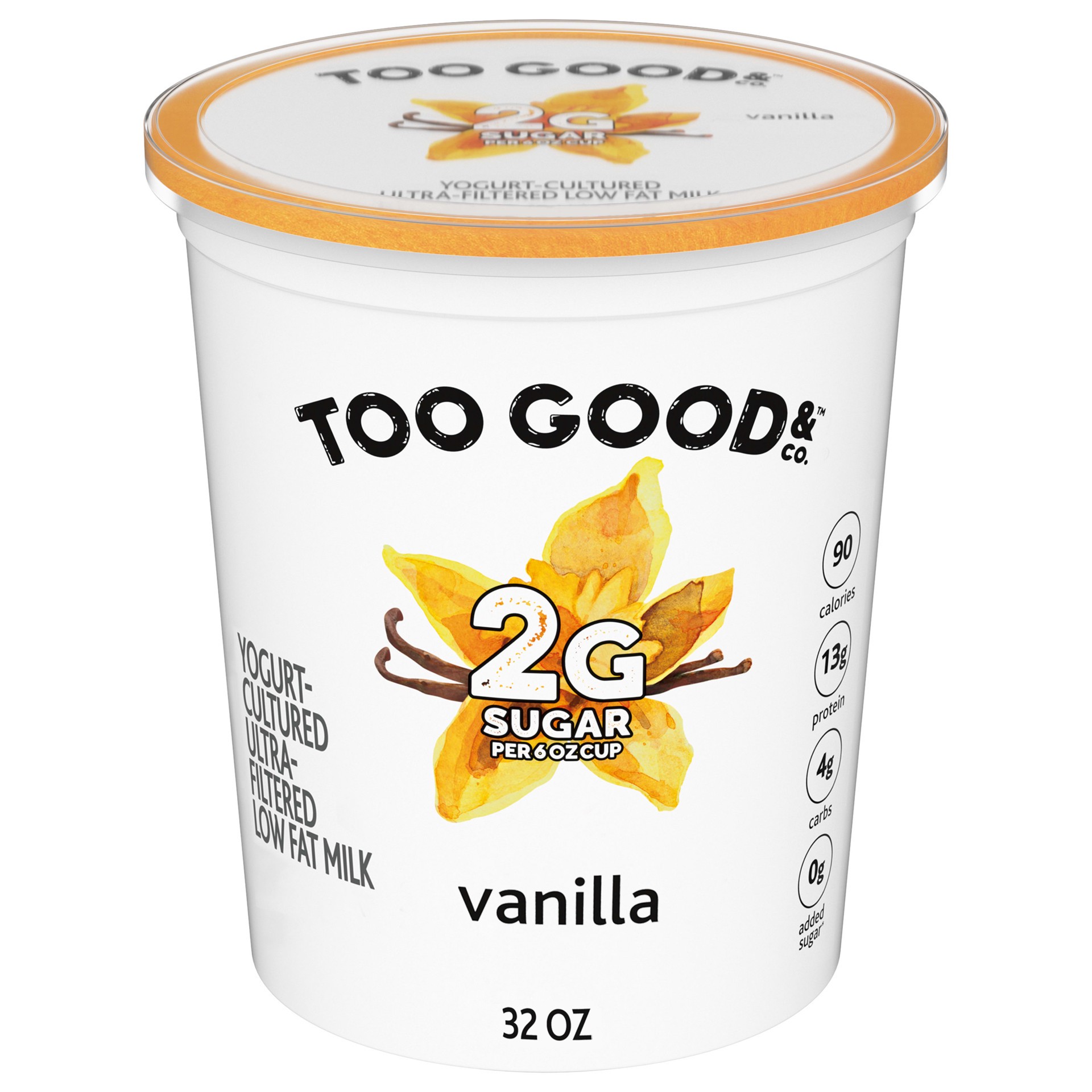 slide 1 of 5, Too Good & Co. Vanilla Flavored Lower Sugar, Low Fat Greek Yogurt Cultured Product, 32 OZ Tub, 32 oz