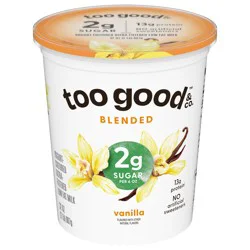 Too Good & Co. Blended Vanilla Yogurt-Cultured Ultra-Filtered Low Fat Milk Product, Smooth and Creamy Adult Snacks with 12g protein, 32 oz Tub