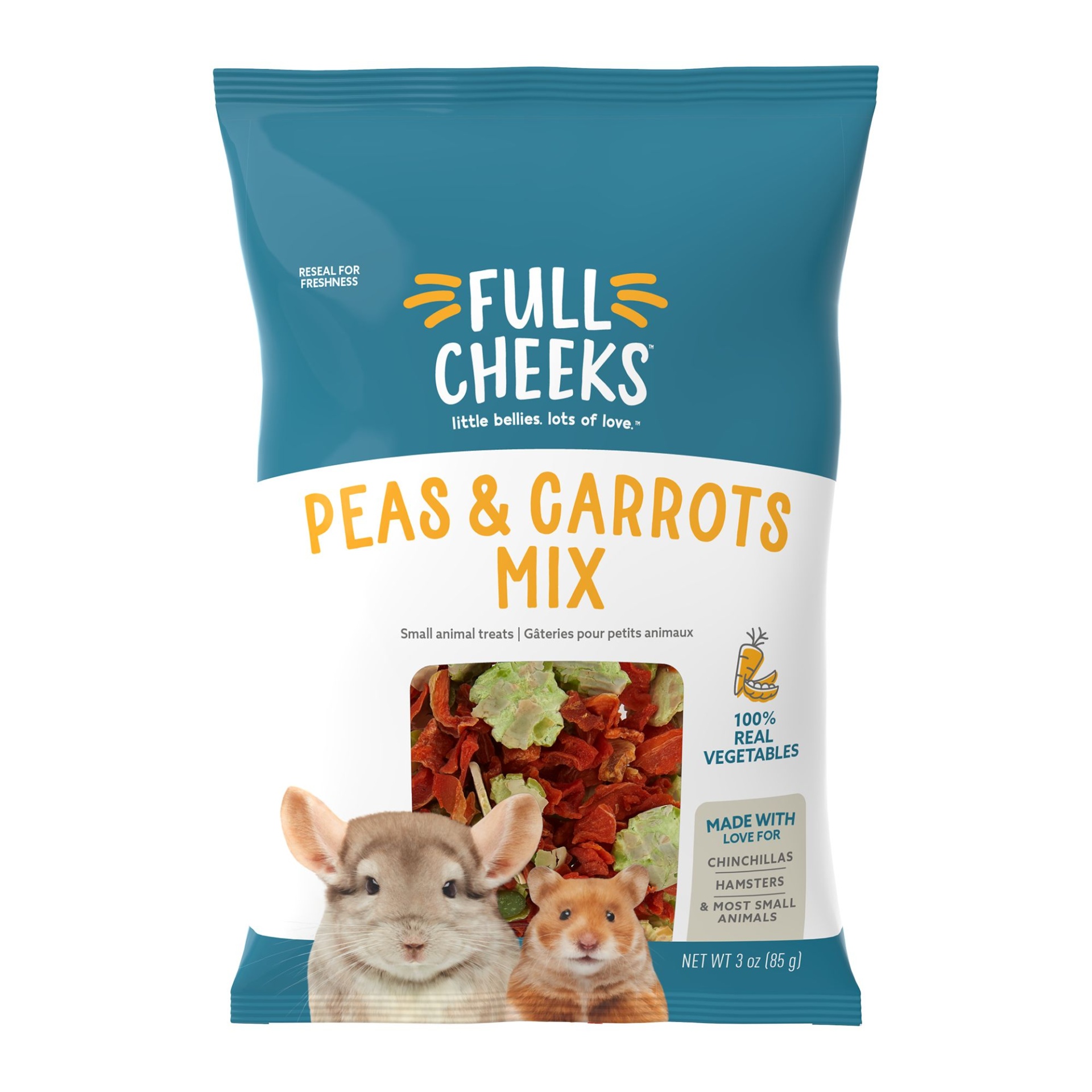 slide 1 of 1, Full Cheeks Small Pet Peas & Carrots Mix, 3 oz