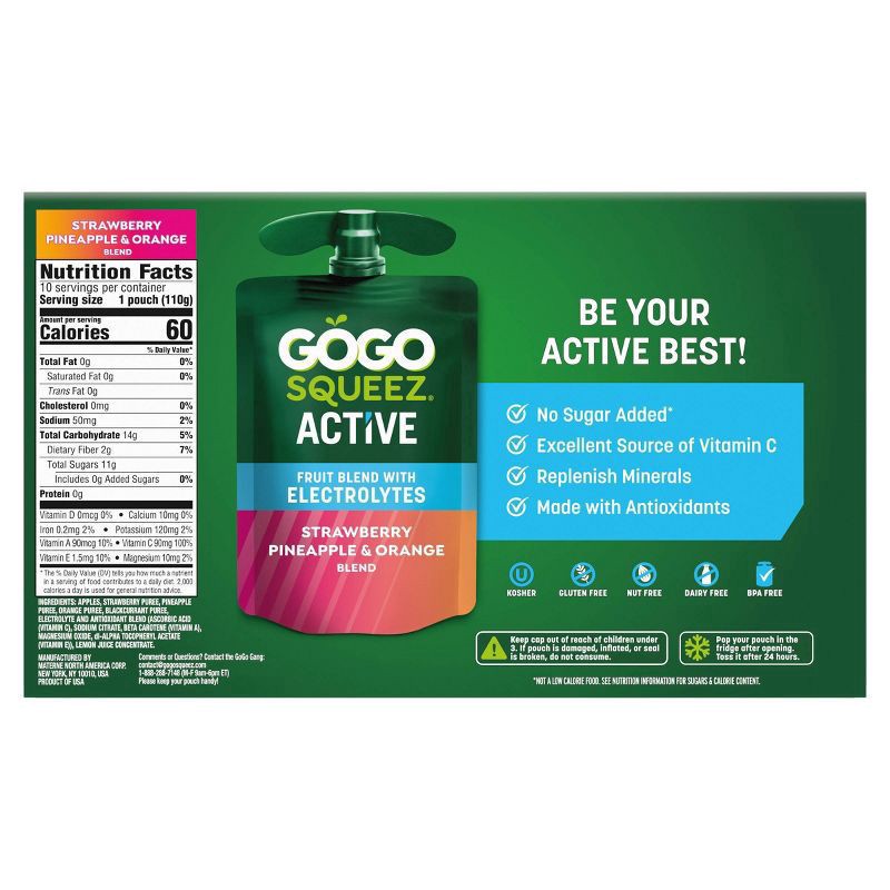 slide 10 of 10, GoGo squeeZ Strawberry Pineapple & Orange Fruit Blend with Electrolytes 10 ea, 10 ct