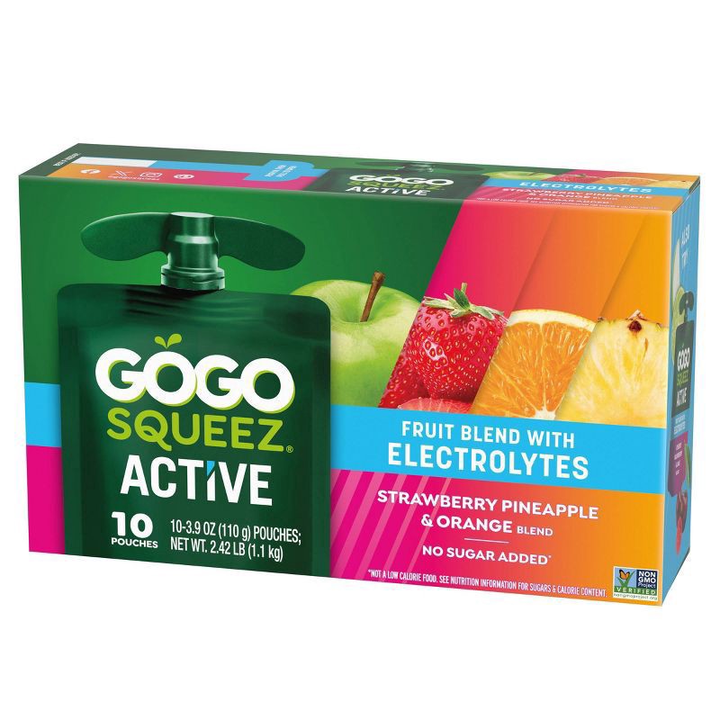 slide 4 of 10, GoGo squeeZ Strawberry Pineapple & Orange Fruit Blend with Electrolytes 10 ea, 10 ct